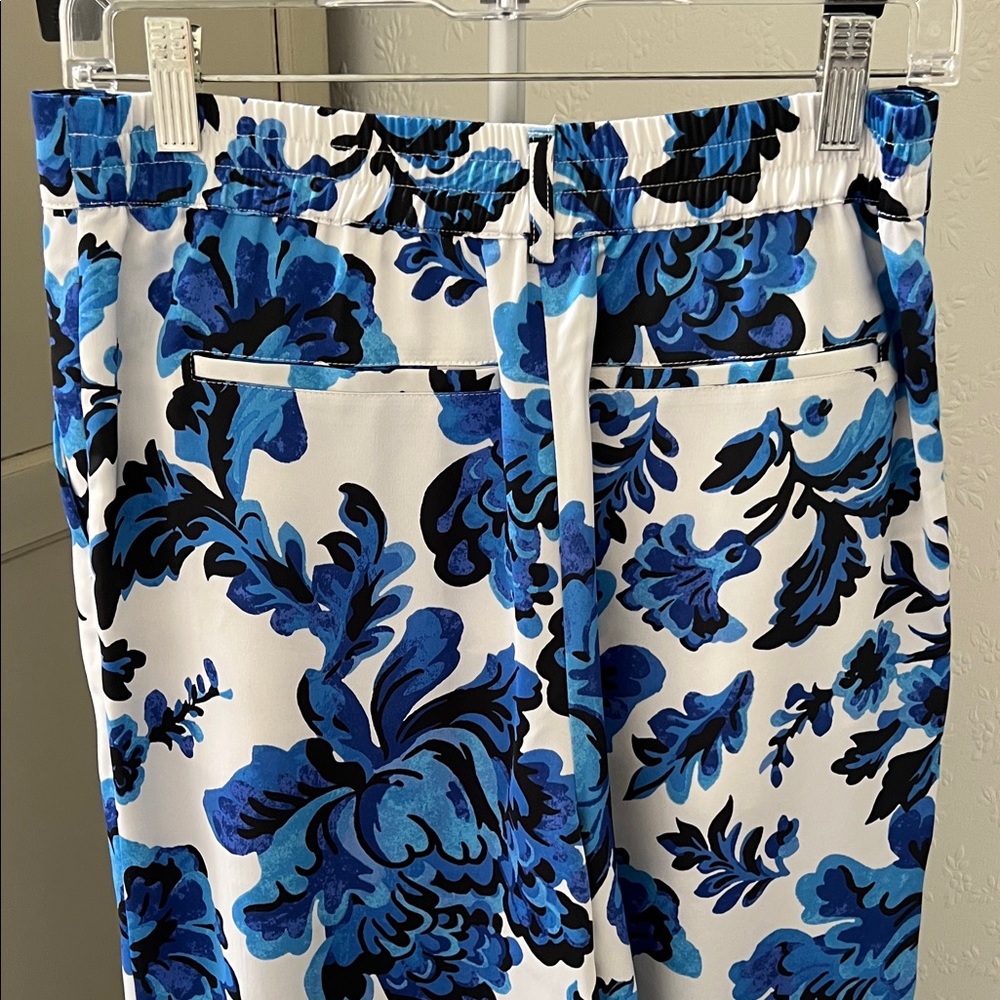 Christian Lacroix Blue and White Floral Satin Pants - Picture 4 of 6